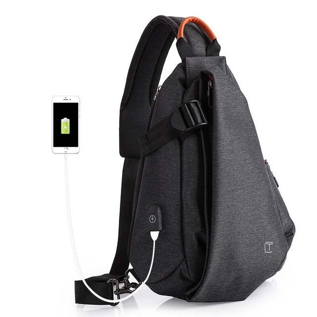 Multifunction Fashion Men Crossbody Bags Chest Pack  Messengers Bag Waterproof Shoulder Bag with USB Charging Port