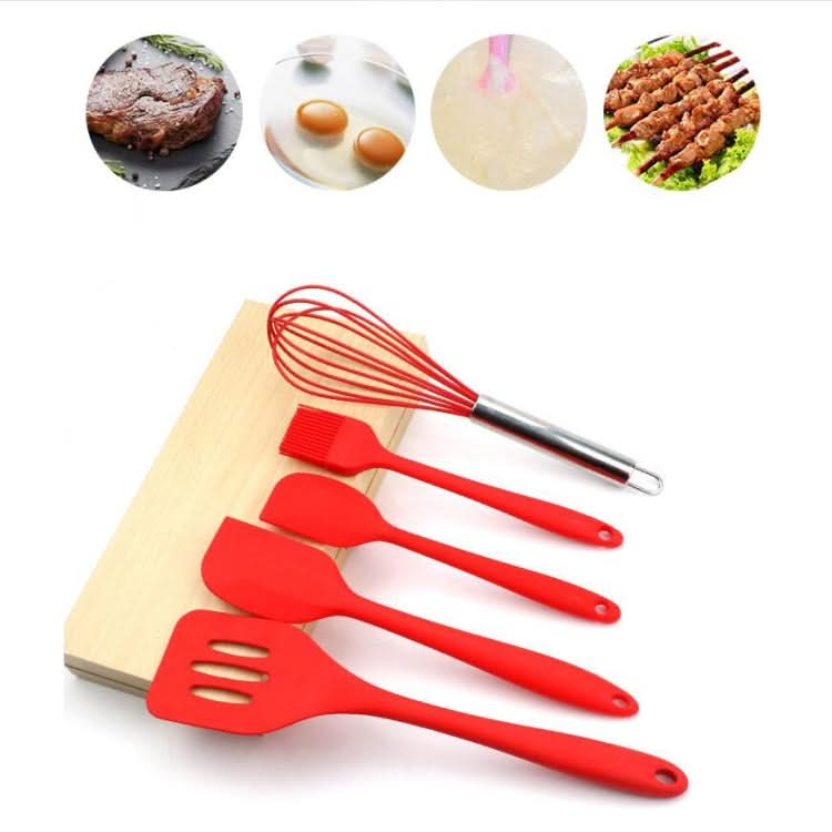 6 in 1 Silicone Kitchenware Slotted Spatula Scraper Egg Beater Brush Food Clip Set-Reluova