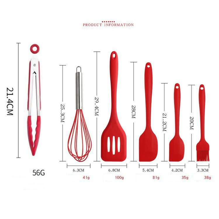 6 in 1 Silicone Kitchenware Slotted Spatula Scraper Egg Beater Brush Food Clip Set-Reluova