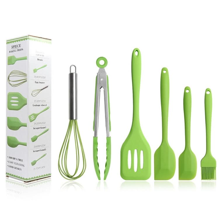 6 in 1 Silicone Kitchenware Slotted Spatula Scraper Egg Beater Brush Food Clip Set-Reluova