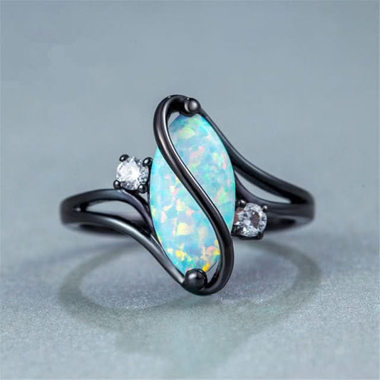 S Shape Opal Stone Black Color Rings Fashion Jewelry For Women Reluova