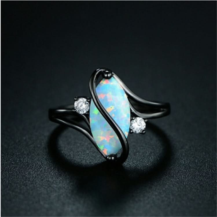 S Shape Opal Stone Black Color Rings Fashion Jewelry For Women Reluova