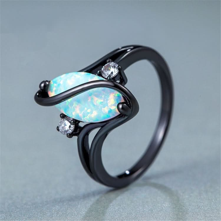 S Shape Opal Stone Black Color Rings Fashion Jewelry For Women Reluova