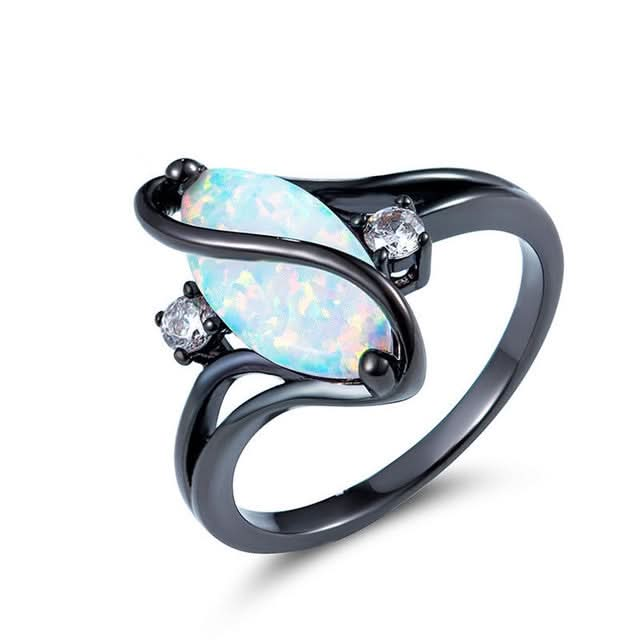 S Shape Opal Stone Black Color Rings Fashion Jewelry For Women Reluova