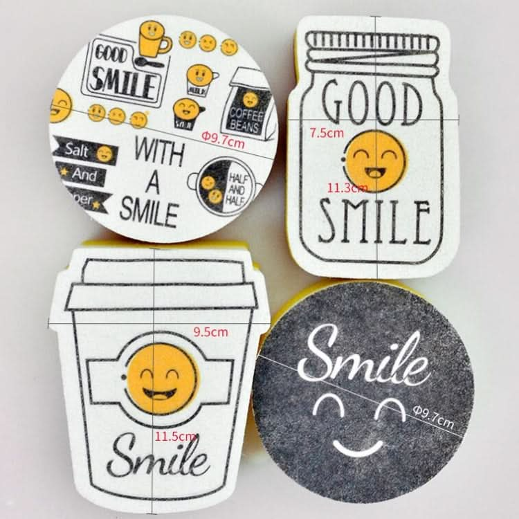 4 PCS/Set Cartoon Smiley Dishwashing Sponge Wipe Kitchen Double-sided Scouring Pad-Reluova