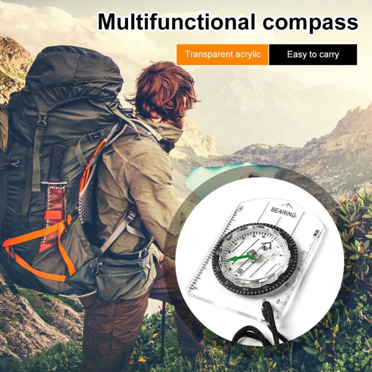 Professional Mini Compass Map Scale Ruler Multifunctional Equipment Outdoor Hiking Camping Survival Reluova