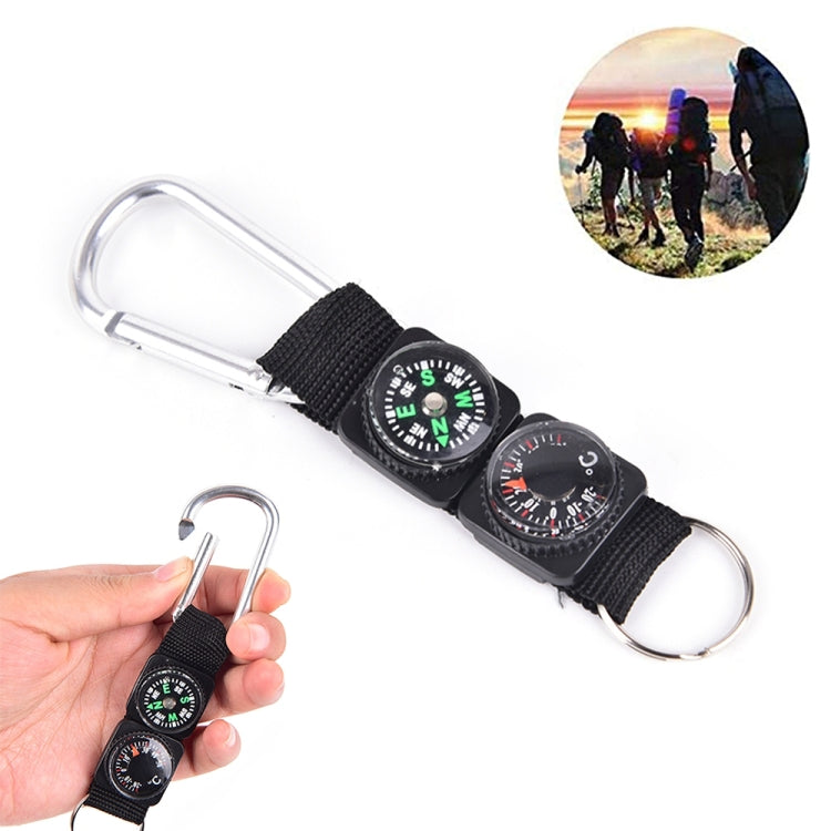 3 in 1 Camping Climbing Hiking Mini Carabiner with Keychain Compass Thermometer Hanger Key Ring Black-Reluova