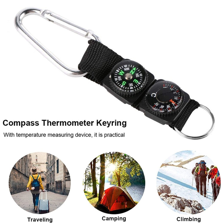 3 in 1 Camping Climbing Hiking Mini Carabiner with Keychain Compass Thermometer Hanger Key Ring Black-Reluova