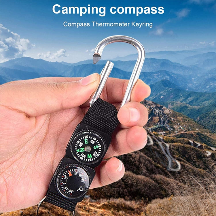 3 in 1 Camping Climbing Hiking Mini Carabiner with Keychain Compass Thermometer Hanger Key Ring Black-Reluova