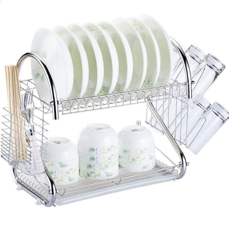 2 Tiers Kitchen Dish Drying Rack Drainer Dryer Tray Cultery Holder - Reluova