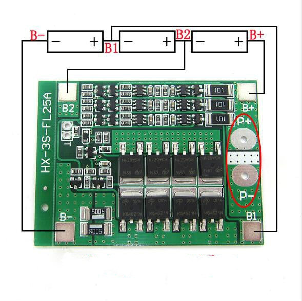 25A 11.1V-12.6V Over-Current Over-Charge Protection Board with Equalization for 18650 Lithium Battery-Reluova