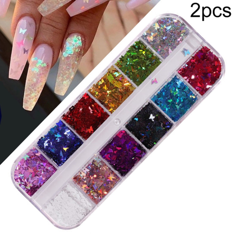 2 PCS Nail Art Butterfly Laser Symphony Sequins