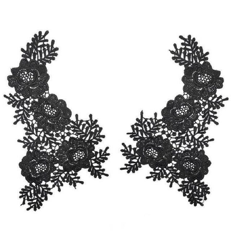 1 Pair Three-dimensional Hollow Flower Embroidery Collar Flower DIY Clothing Accessories, Unilateral Size: About 30 x 18cm