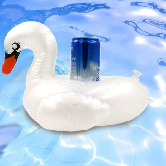 Patterned White Swan Shape Thickened Environmentally Friendly PVC Inflatable Coasters Floating Water Drink Cup Holder