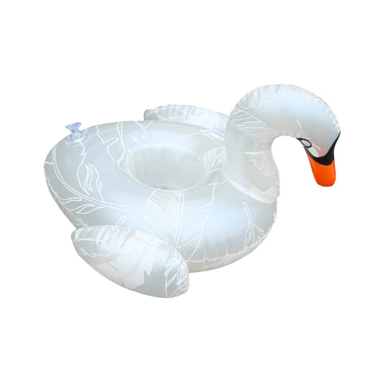 Patterned White Swan Shape Thickened Environmentally Friendly PVC Inflatable Coasters Floating Water Drink Cup Holder