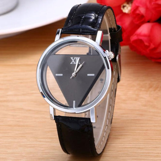 Snake Belt Women Watch Double-Sided Hollow Perspective Triangle Quartz Watch