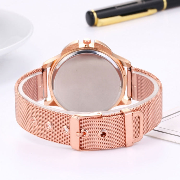 Smeeto Women Fashion Flower with Rhinestone Mesh Belt Alloy Bracelet Quartz Watch Reluova