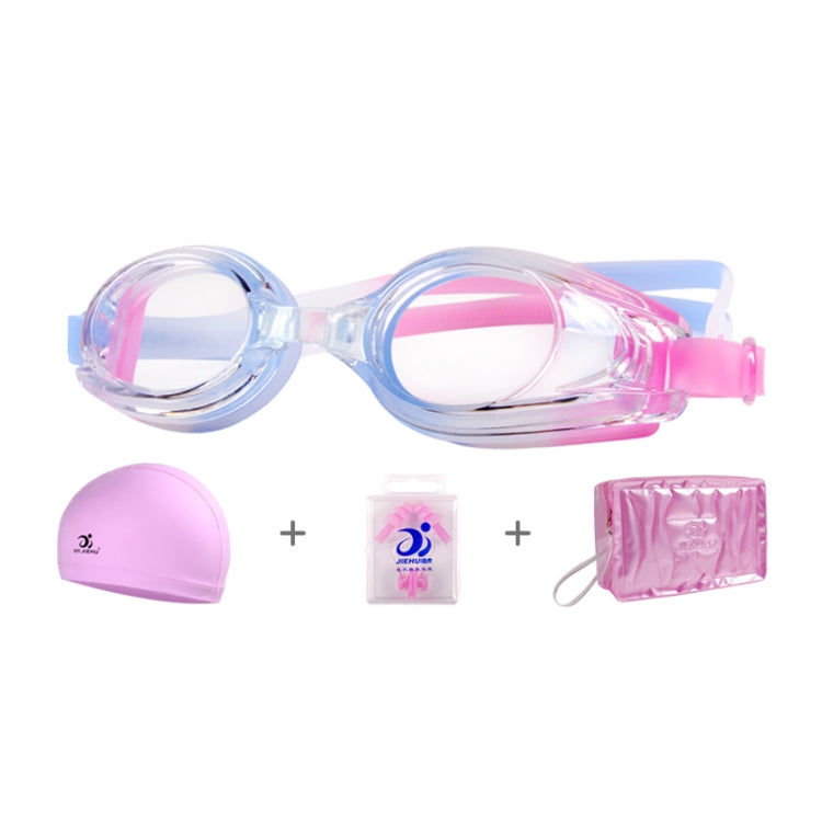 JIEHU JH8102 4 in1 Women HD Transparent Anti-fog Waterproof Swimming Glasses Swimming Cap Set