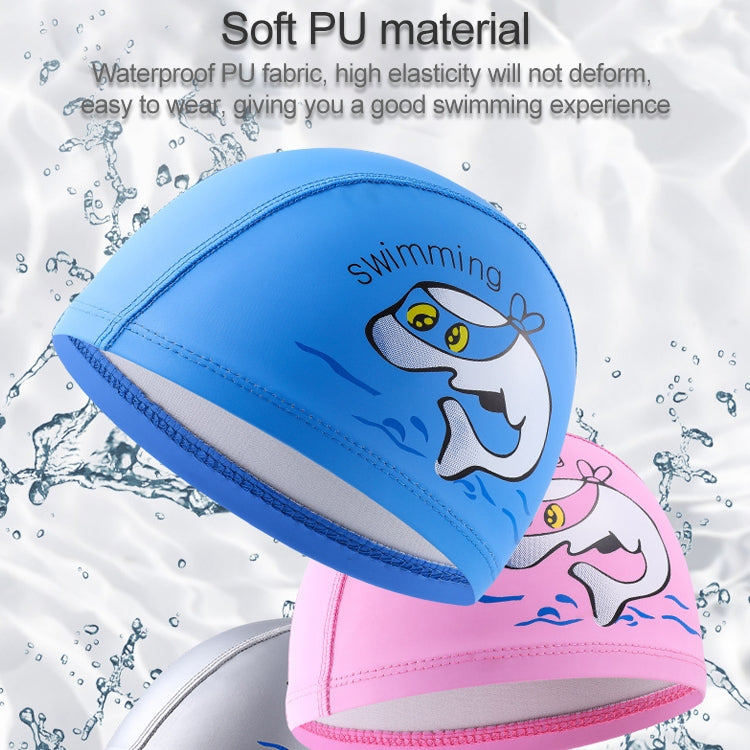 Children Swimming Cap PU Printed Cute Dolphin Pattern Elastic Swimming Cap Reluova