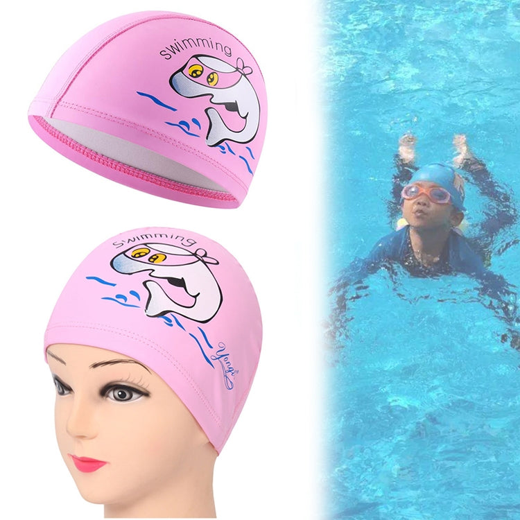 Children Swimming Cap PU Printed Cute Dolphin Pattern Elastic Swimming Cap