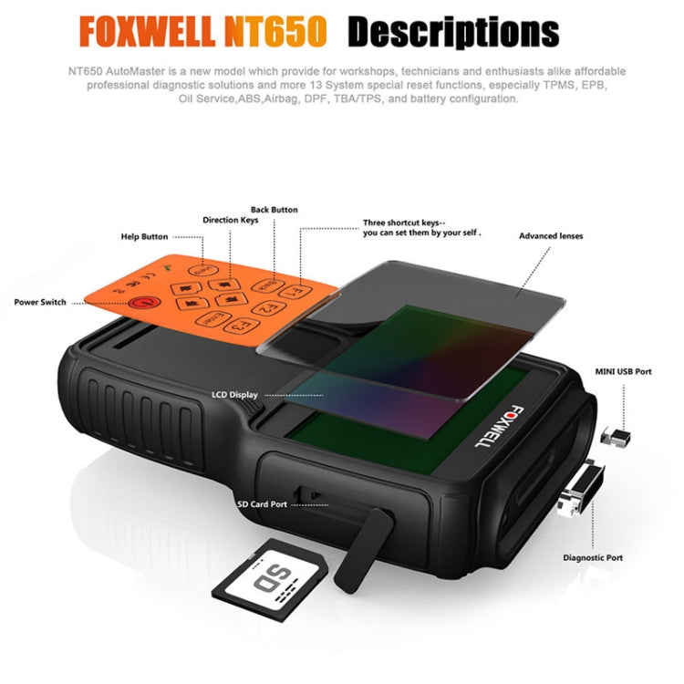 FOXWELL NT650 Elite OBD2 ABS SRS Airbag SAS Scanner Car Diagnostic Tool Auto Scanner(Black)