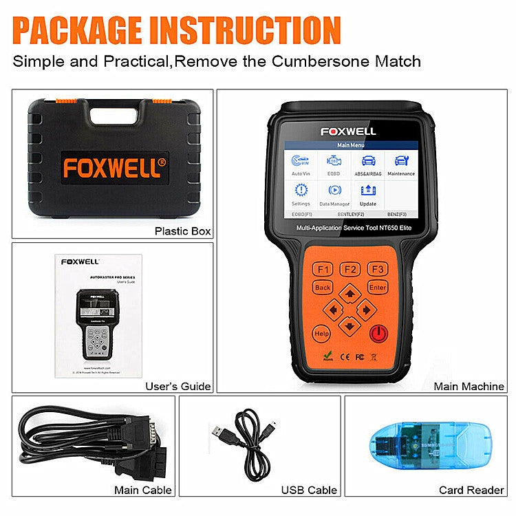 FOXWELL NT650 Elite OBD2 ABS SRS Airbag SAS Scanner Car Diagnostic Tool Auto Scanner(Black)