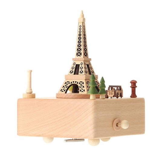 Home Creative Gift Wooden Music Box Iron Tower Music Box Decoration