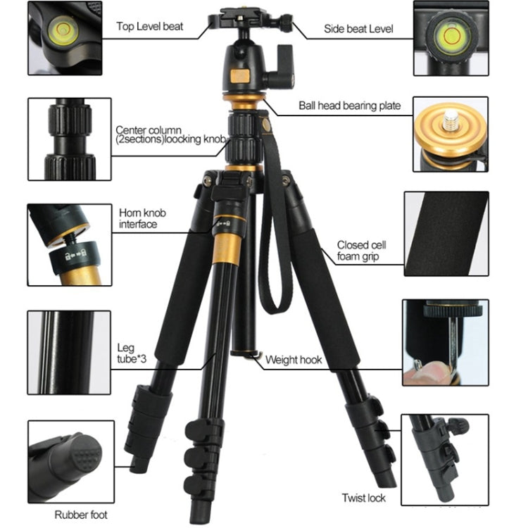 Q555 4-Section Folding Legs Aluminum Alloy Tripod Mount Monopod Holder with Ball Head