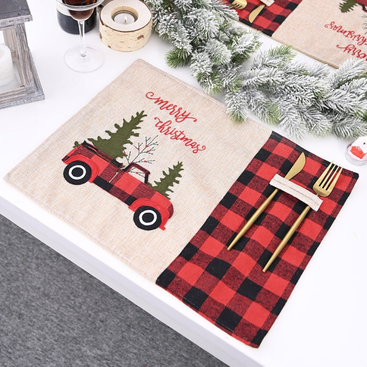 Christmas Decorations Red And Black Plaid Car Christmas Placemat Cartoon Tablecloth Table Mats My Store