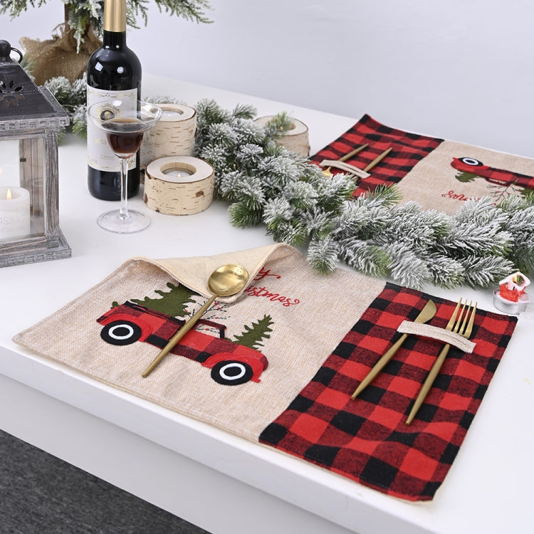 Christmas Decorations Red And Black Plaid Car Christmas Placemat Cartoon Tablecloth Table Mats My Store