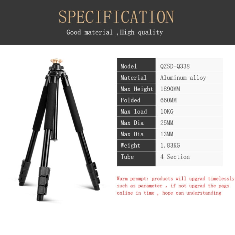 Q338 4-Section Folding Legs Live Broadcast Aluminum Alloy Tripod Mount