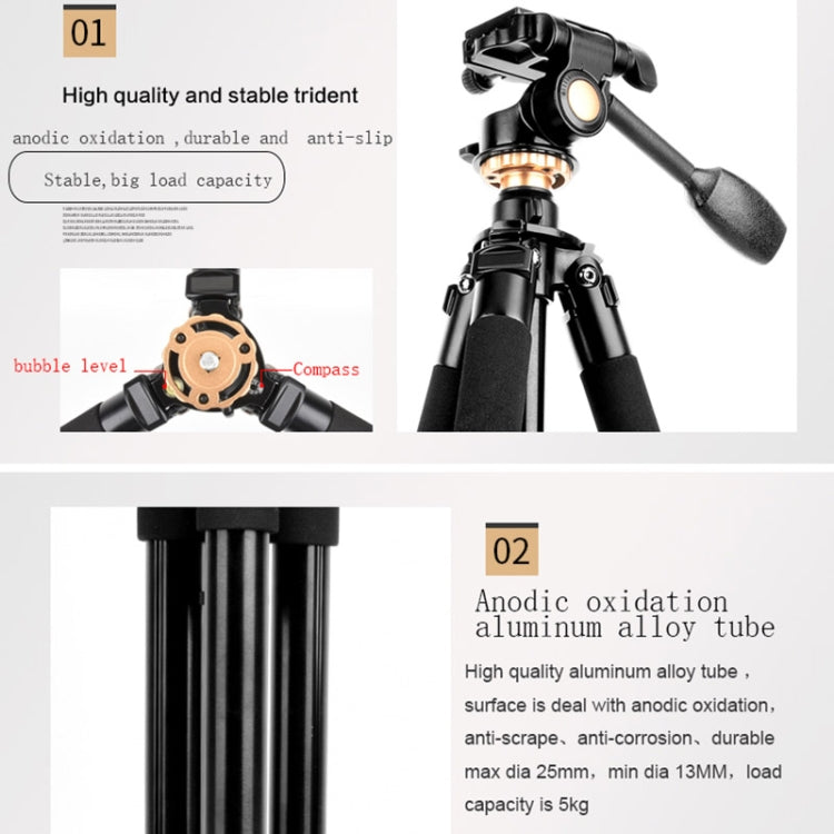 Q338 4-Section Folding Legs Live Broadcast Aluminum Alloy Tripod Mount