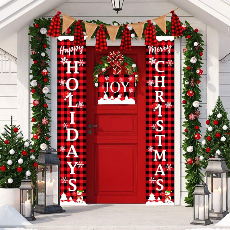 Christmas Decorations Red And Black Lattice Curtain Pull Flag Party Atmosphere Door Hanging Arrangement My Store