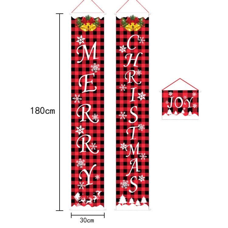 Christmas Decorations Red And Black Lattice Curtain Pull Flag Party Atmosphere Door Hanging Arrangement My Store