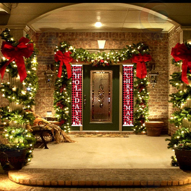 Christmas Decorations Red And Black Lattice Curtain Pull Flag Party Atmosphere Door Hanging Arrangement