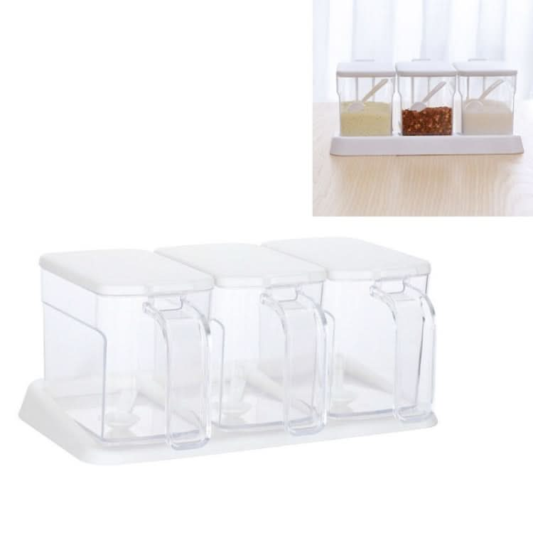 Kitchen Transparent Three-Grid Seasoning Box Set Seasoning Storage Box With Spoon - Reluova