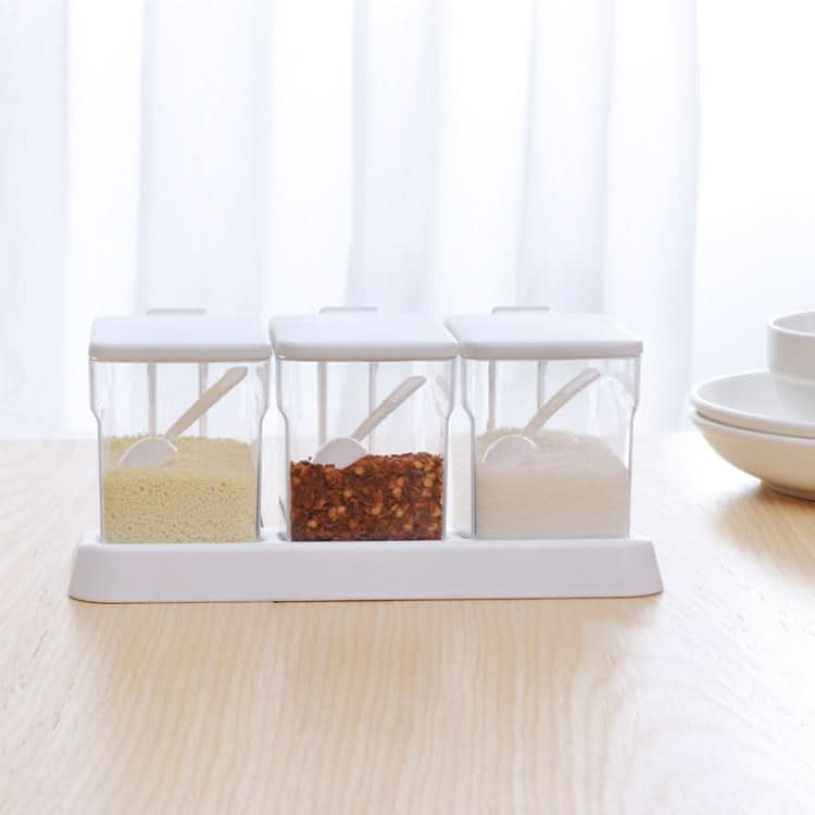 Kitchen Transparent Three-Grid Seasoning Box Set Seasoning Storage Box With Spoon - Reluova