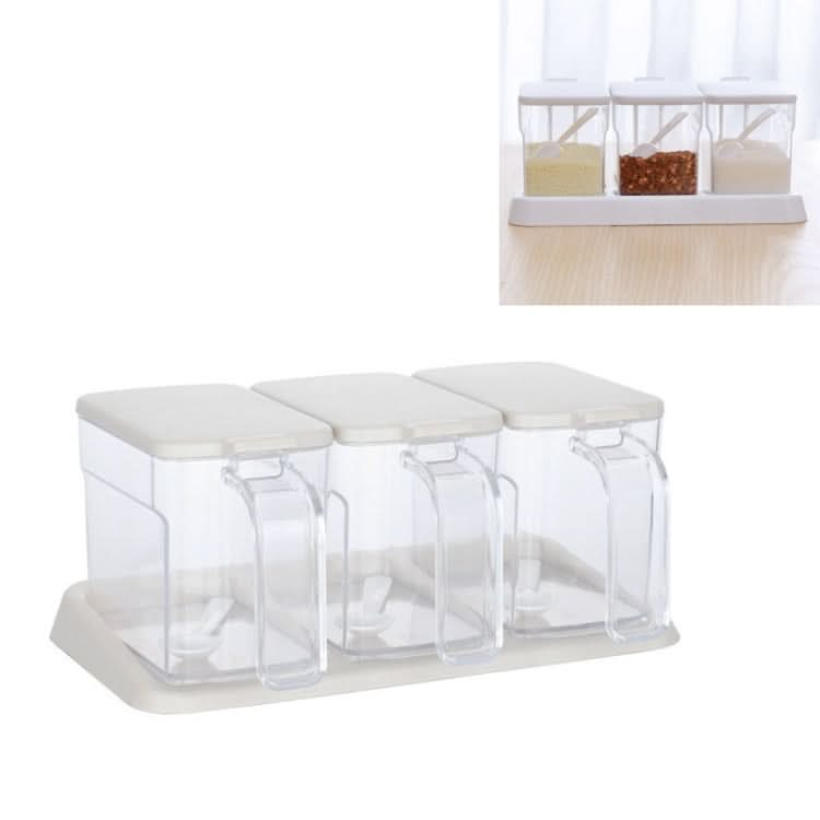 Kitchen Transparent Three-Grid Seasoning Box Set Seasoning Storage Box With Spoon - Reluova