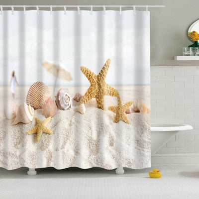 Colorful Beach Conch Starfish Shell Polyester Washable Bath Shower Curtains, Series 2