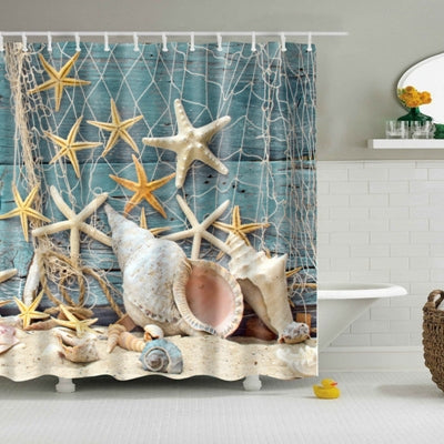 Colorful Beach Conch Starfish Shell Polyester Washable Bath Shower Curtains, Series 2