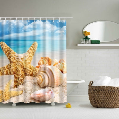 Colorful Beach Conch Starfish Shell Polyester Washable Bath Shower Curtains, Series 2 My Store