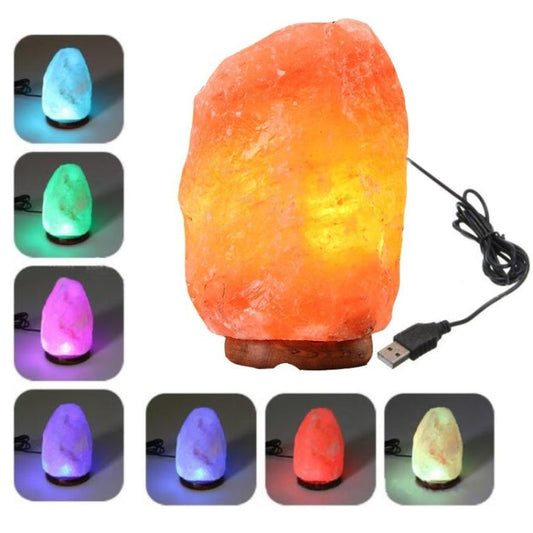 USB Power Himalayan Crystal Rock Salt Desk Lamp Night Light With Wood Base & E14 Bulb & Switch My Store