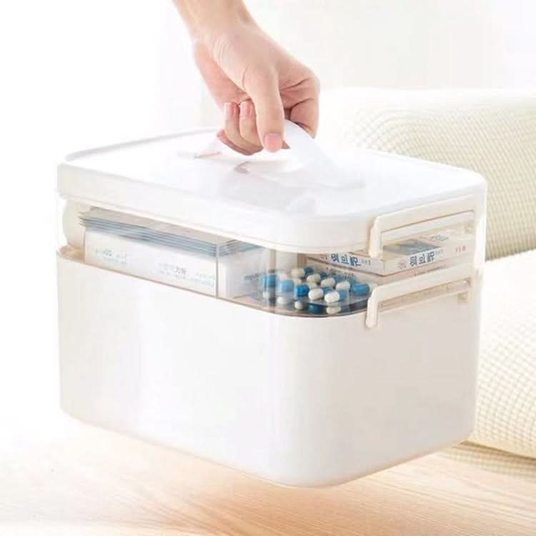 Household Portable Cosmetic Finishing Storage Box Large-capacity Family Safety Emergency Storage Box Double-layer Medicine Case Reluova