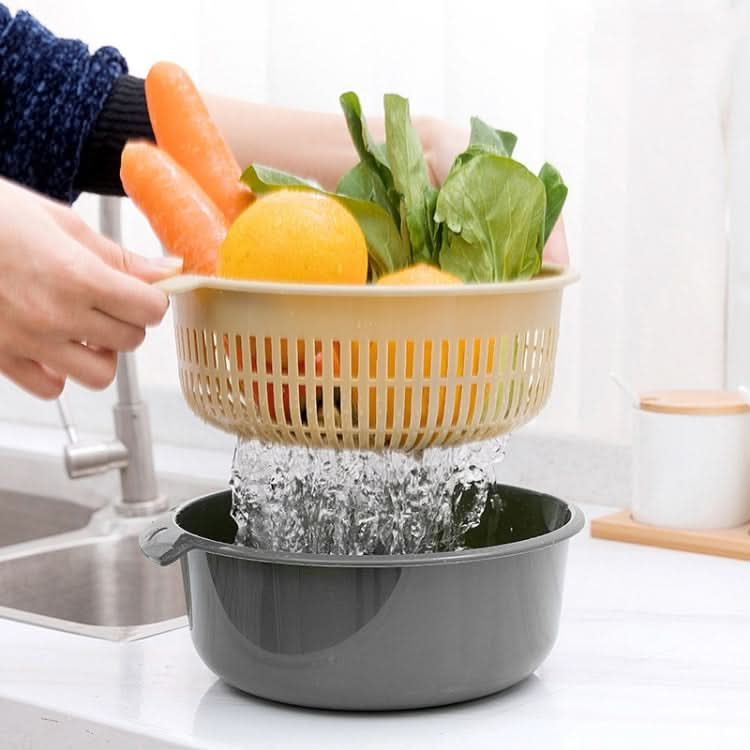 Double-Layer Hollow Fruit & Vegetable Drain Basket Household Plastic Vegetable Washing Basket - Reluova