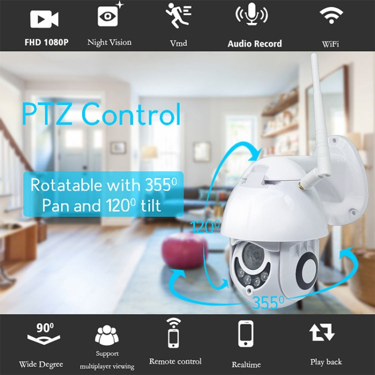 PTZ Control 355 Degree Rotation Infrared WiFi Smart Dome Camera, Two-Way Voice Intercom Monitor