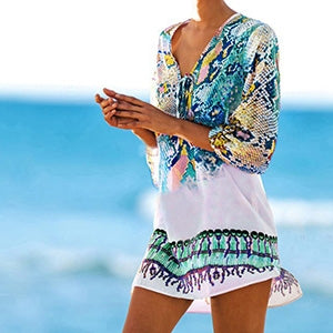 Chiffon Snake Texture Print Swimsuit Cover-up