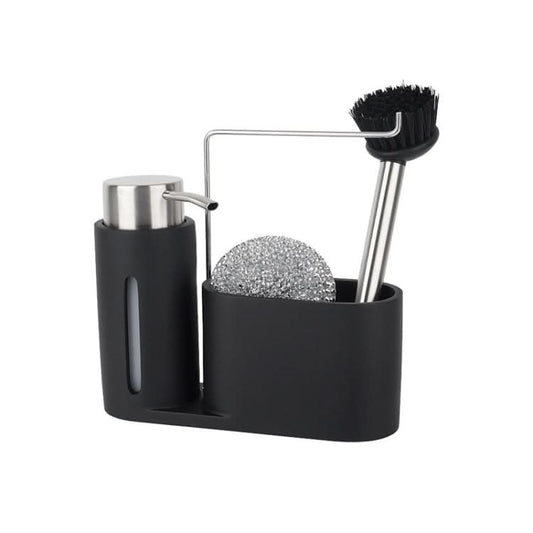 Soap Dispenser Kitchen Sink Steel Wire Ball Pot Brush Rag Storage Rack Set - Reluova