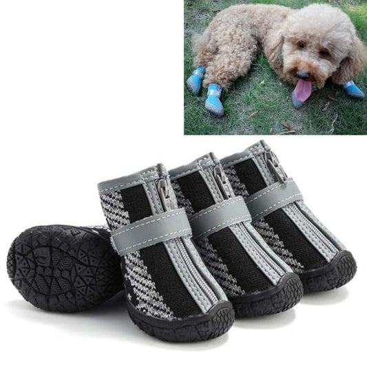 4 PCS / Set Breathable Non-slip Wear-resistant Dog Shoes Pet Supplies, Size: 2.8x3.5cm(Black Gray)-Reluova