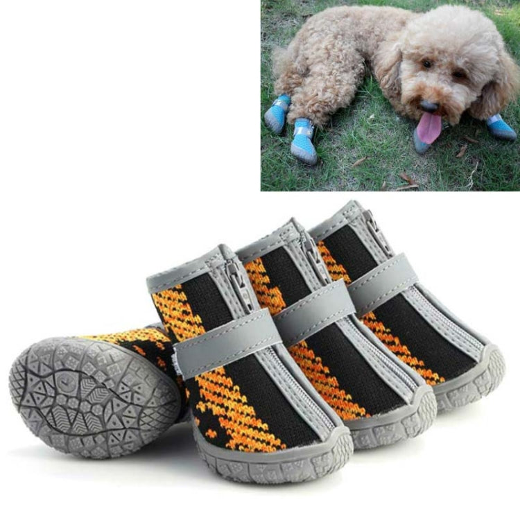 4 PCS / Set Breathable Non-slip Wear-resistant Dog Shoes Pet Supplies, Size: 2.8x3.5cm(Black Orange)-Reluova