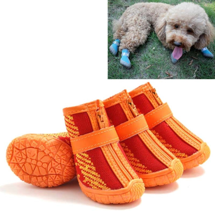 4 PCS / Set Breathable Non-slip Wear-resistant Dog Shoes Pet Supplies, Size: 2.8x3.5cm(Red Orange)-Reluova